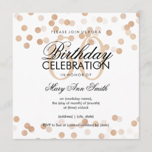 60th Birthday Party Copper Foil Glitter Lights Invitation