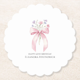 60th Birthday Party Custom Coaster Bow Wildflower
