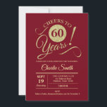 60th Birthday Party - Dark Red Gold Invitation<br><div class="desc">60th Birthday Party Invitation in dark red with faux glitter gold pattern. Features trendy typography script font. Simple modern design,  perfect for an elegant party. Cheers to 60 years! Can be personalised into any age! Please message me if you need further customisation.</div>