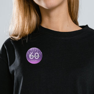 60th birthday party diamonds glitter purple pink 6 cm round badge