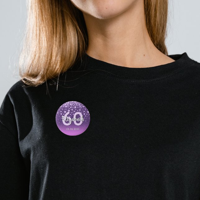60th birthday party diamonds glitter purple pink 6 cm round badge (Creator Uploaded)