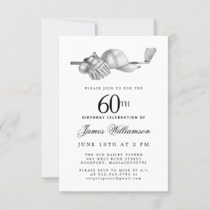60th Birthday Party Elegant Black White Golf Invitation