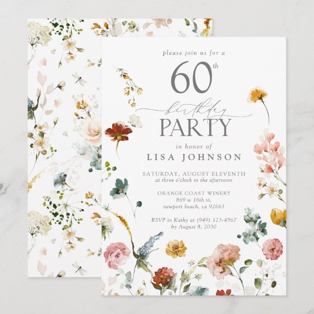 60th Birthday Party Elegant Floral Blush Pink Invitation (Front/Back)