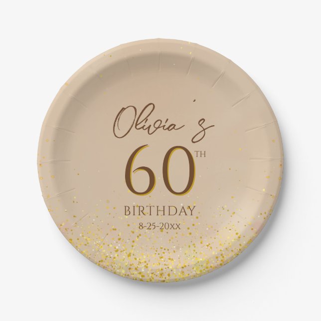 60th Birthday Party Elegant Gold  Paper Plate (Front)