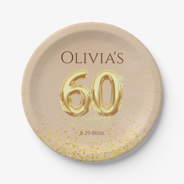 60th Birthday Party Elegant Gold  Paper Plates (Front)