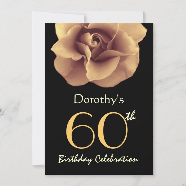 60th Birthday Party Elegant GOLD Rose and Black Invitation (Front)