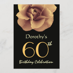 60th Birthday Party Elegant GOLD Rose and Black Invitation
