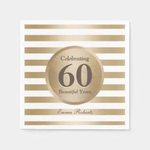 60th Birthday Party Elegant Gold Stripes Napkin