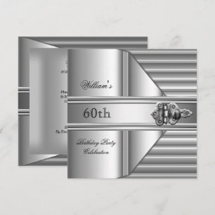 60th Birthday Party Elegant Mens Silver Mans 2 Invitation