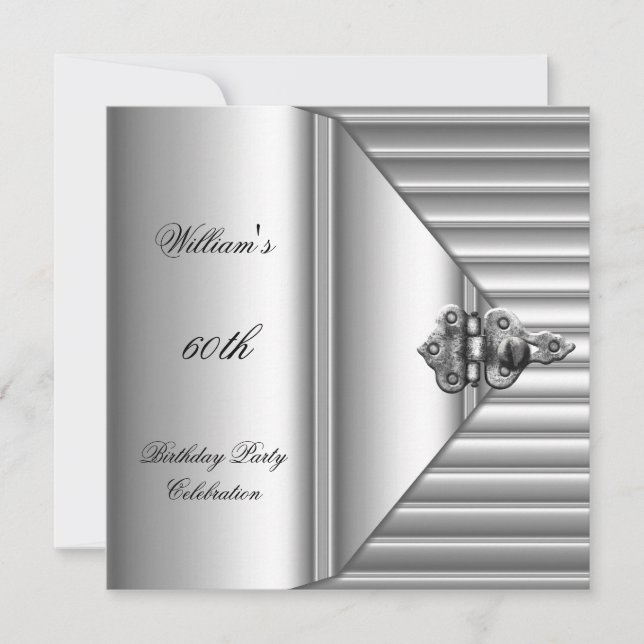 60th Birthday Party Elegant Mens Silver Mans Invitation (Front)