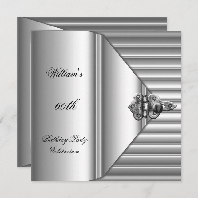 60th Birthday Party Elegant Mens Silver Mans Invitation (Front/Back)