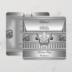 60th Birthday Party Elegant Mens Silver Metal 2 Invitation