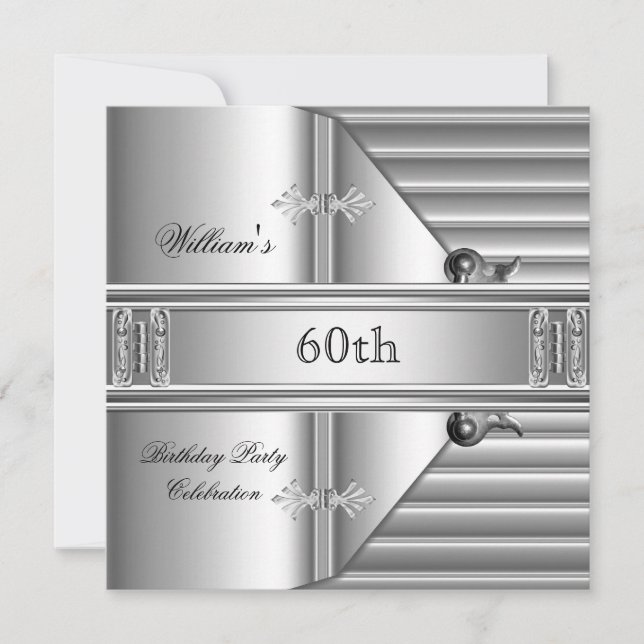 60th Birthday Party Elegant Mens Silver Metal Invitation (Front)