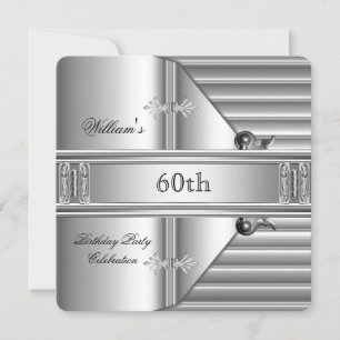 60th Birthday Party Elegant Mens Silver Metal Invitation