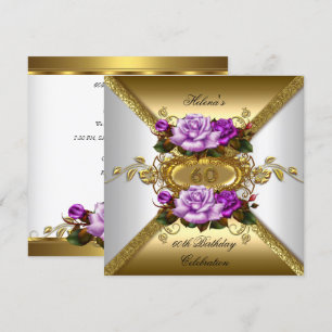 60th Birthday Party Elegant Roses Purple Gold Invitation
