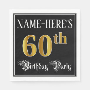 60th Birthday Party — Fancy Script, Faux Gold Look Napkin