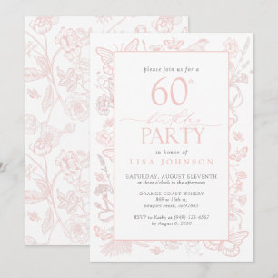 60th Birthday Party Feminine Blush Pink Floral Invitation