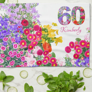 60th birthday party floral bouquet kitchen towels