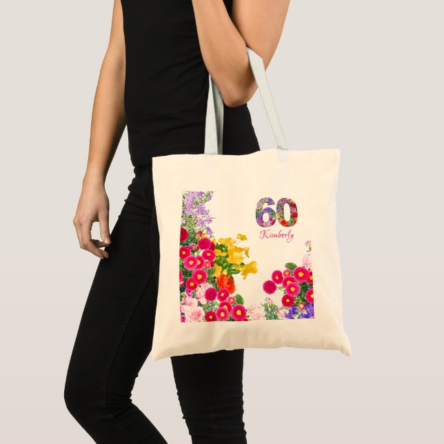 60th birthday party floral guests favours tote bag (Front (Product))