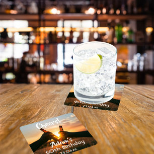 60th birthday party for guys cheers beer square paper coaster