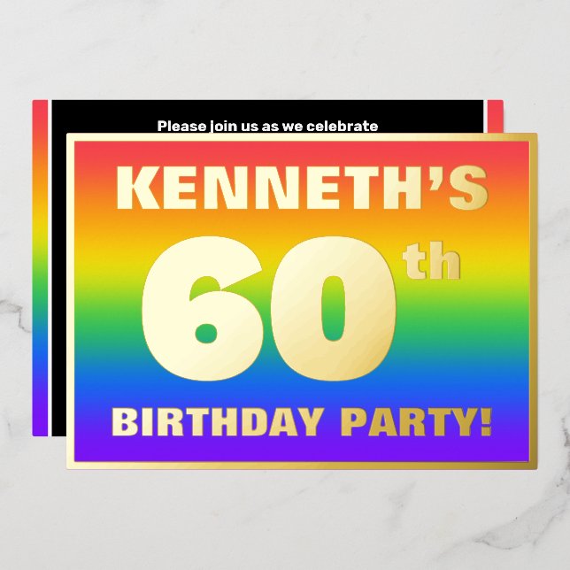 60th Birthday Party: Fun, Colourful Rainbow Patter (Front/Back)