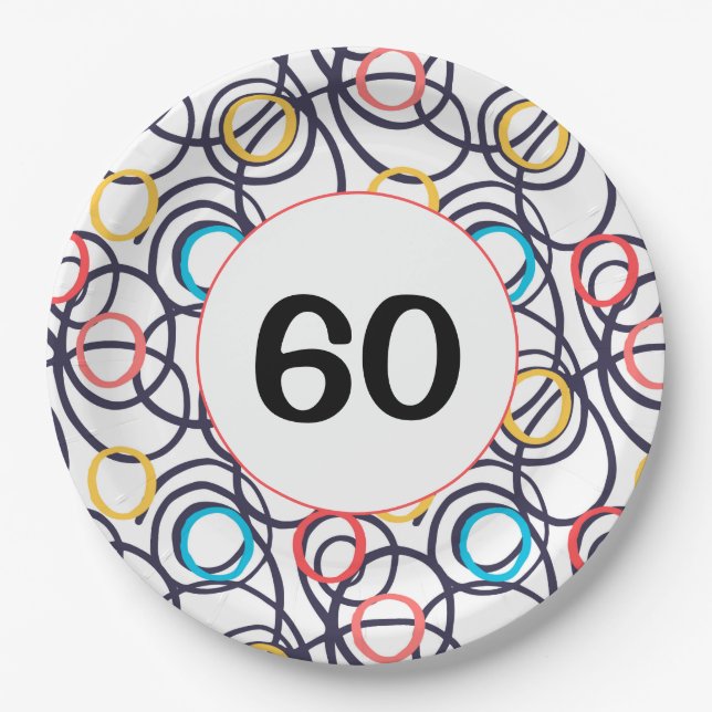 60th Birthday Party Funky Doodles Paper Plate (Front)
