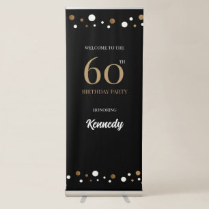 60th birthday party gold and black confetti retractable banner