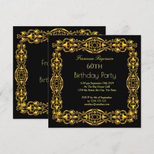 60th Birthday Party Gold Black Invitation