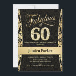 60th Birthday Party - Gold Black Invitation<br><div class="desc">60th Birthday Party Invitation in black and gold.
Elegant invite card with faux glitter gold and diamonds. Features damask pattern and script font. Fabulous at sixty! Classic design perfect for an stylish party. Please message me if you need a custom age.</div>
