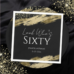 60th Birthday Party Gold Black Look Who's Napkins