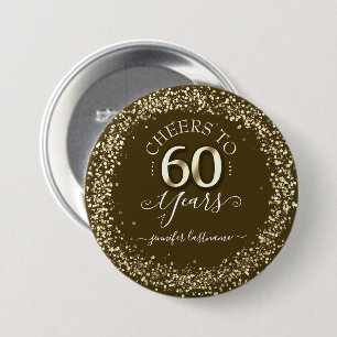 60th Birthday Party Gold Glitter Button