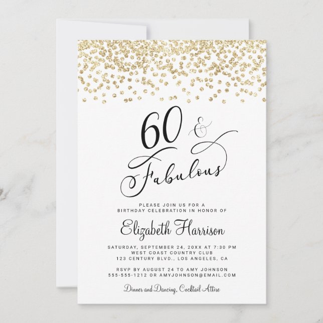 60th Birthday Party Gold Glitter Invitation (Front)