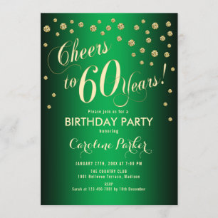 60th Birthday Party - Gold Green Invitation