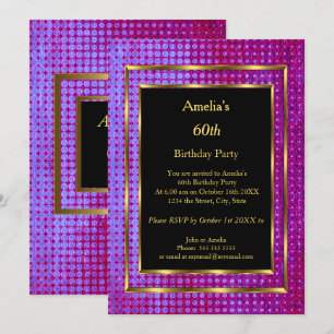 60th Birthday Party Gold  Purple Black Invitation