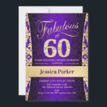 60th Birthday Party - Gold Purple Invitation<br><div class="desc">60th Birthday Party Invitation in purple and gold.
Elegant invite card with faux glitter gold and diamonds. Features damask pattern and script font. Fabulous at sixty! Classic design perfect for an stylish party. Please message me if you need a custom age.</div>