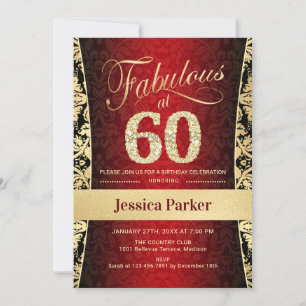 60th Birthday Party - Gold Red Black Invitation