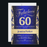 60th Birthday Party - Gold Royal Blue Invitation<br><div class="desc">60th Birthday Party Invitation in royal blue and gold.
Elegant invite card with faux glitter gold and diamonds. Features damask pattern and script font. Fabulous at sixty! Classic design perfect for an stylish party. Please message me if you need a custom age.</div>