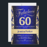 60th Birthday Party - Gold Royal Blue Invitation<br><div class="desc">60th Birthday Party Invitation in royal blue and gold.
Elegant invite card with faux glitter gold and diamonds. Features damask pattern and script font. Fabulous at sixty! Classic design perfect for an stylish party. Please message me if you need a custom age.</div>