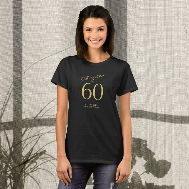 60th Birthday Party Gold Script Black T-Shirt (Creator Uploaded)