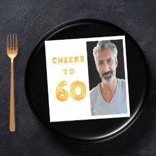 60th birthday party gold white cheers photo napkin