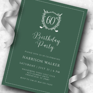 60th Birthday Party Golf Crest Elegant Script Sage Invitation