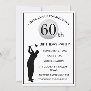60th Birthday Party Golfer Black Par Dad Golf Invitation
