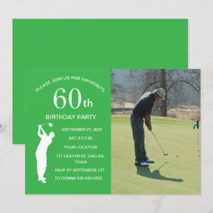 60th Birthday Party Golfer Green Par Golf Photo Invitation