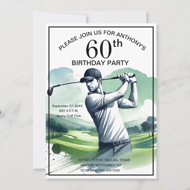 60th Birthday Party Golfer Sports Par Adult Golf Invitation (Front)