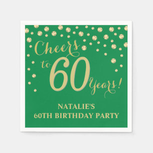 60th Birthday Party Green and Gold Diamond Napkins