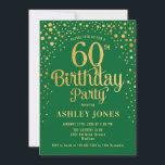 60th Birthday Party - Green & Gold Invitation<br><div class="desc">60th Birthday Party Invitation.
Elegant design in forest emerald green and faux glitter gold. Features stylish script font and confetti. Message me if you need custom age.</div>