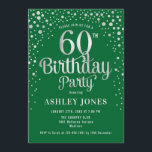 60th Birthday Party - Green & Silver Invitation<br><div class="desc">60th Birthday Party Invitation.
Elegant design in emerald forest green and faux glitter silver. Features stylish script font and confetti. Message me if you need custom age.</div>