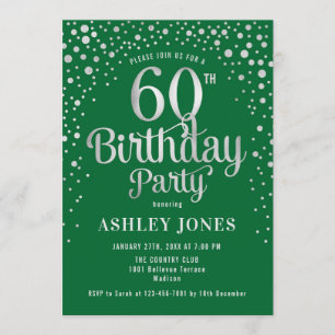 60th Birthday Party - Green & Silver Invitation
