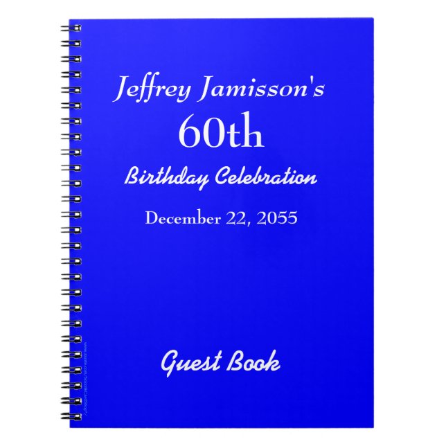 60th Birthday Party Guest Book Blue Notebook  (Front)