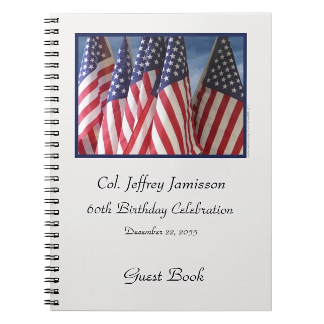60th Birthday Party Guest Book, Flags Spiral Notebook (Front)